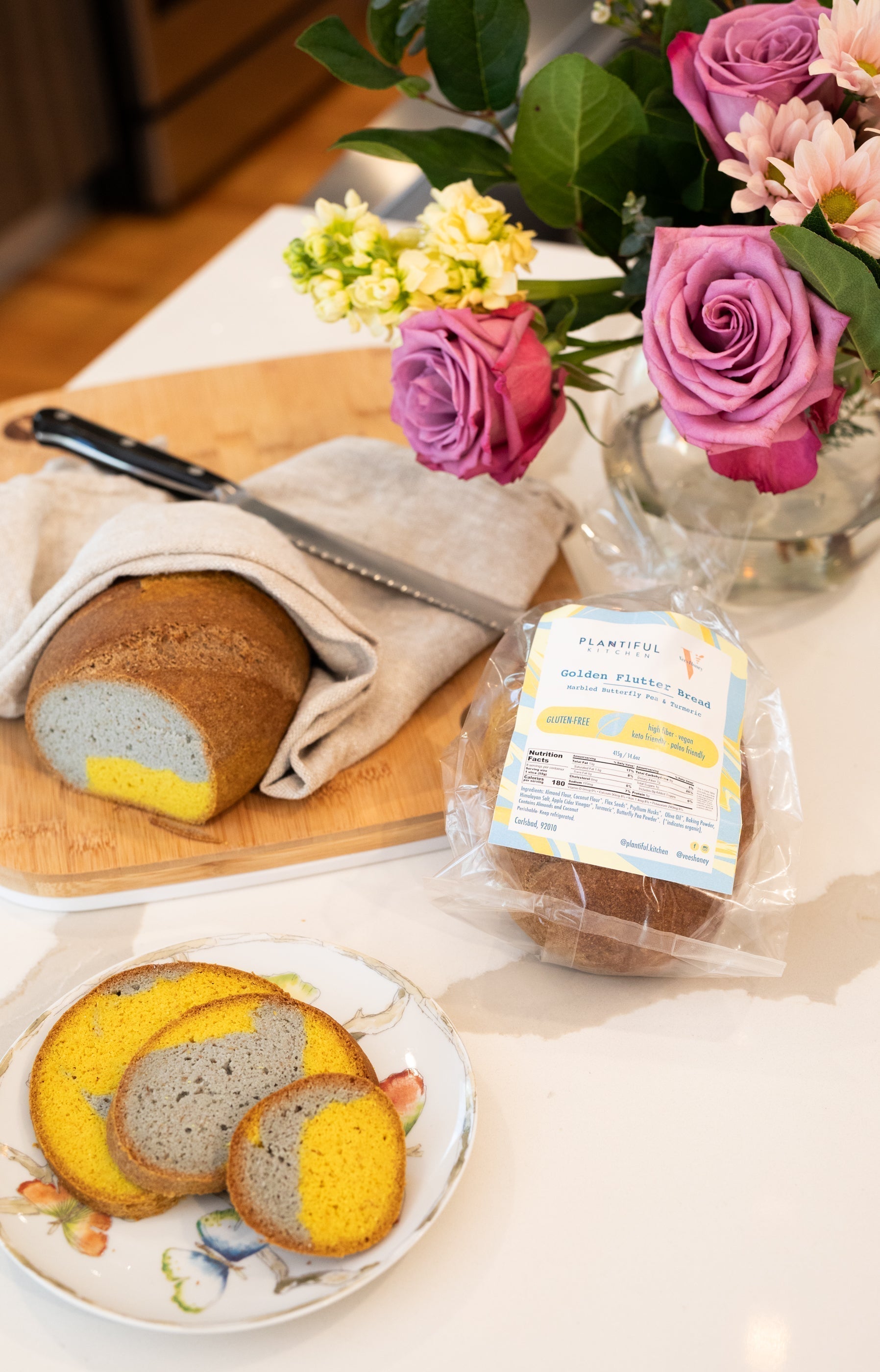 Golden Flutterbread: A Keto Bread with Butterfly Pea Flower and Turmeric