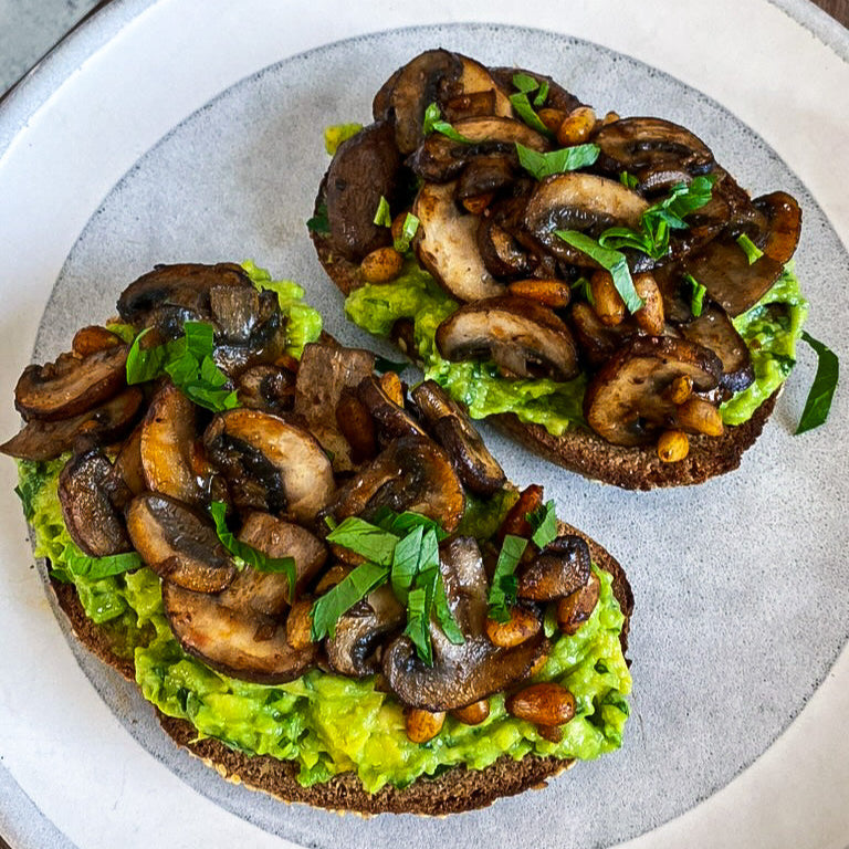 Gluten Free Avocado toast with roasted mushrooms