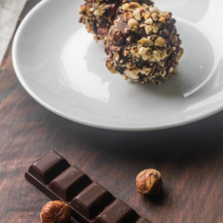 Chocolate Truffles like Ferrero Rocher, but Vegan on a plate