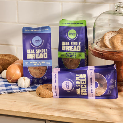 Gluten Free Bread and Bagels on  a countertop